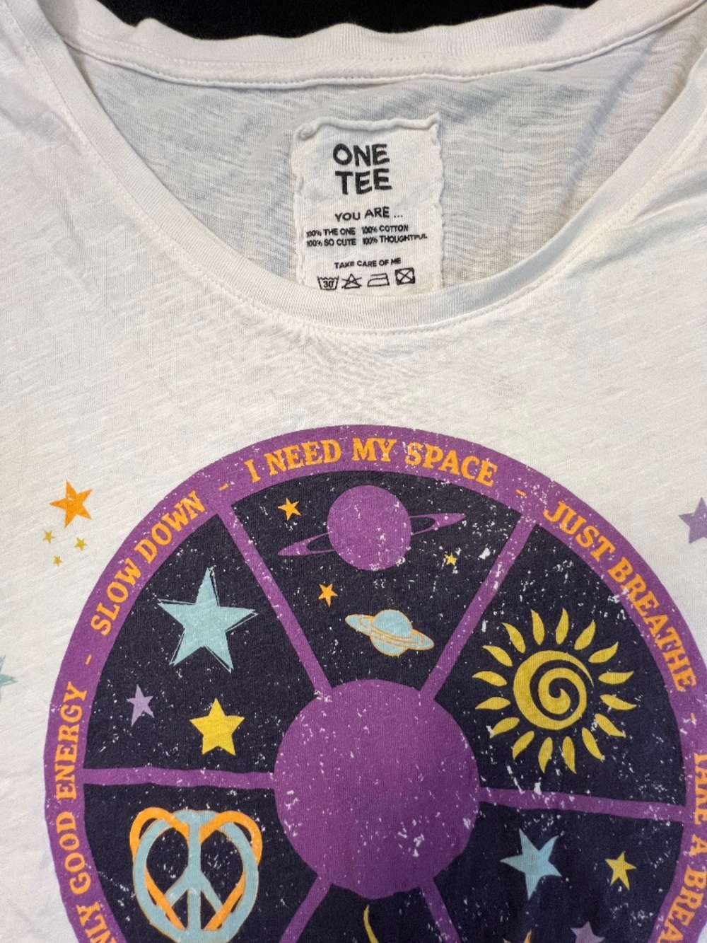 One Tee Cosmic Astrology Graphic Tee My Space" Slub Knit Tee "I Need